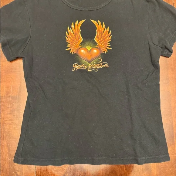 Harley-Davidson Black Tee with Fiery Winged Heart Graphic - Picture 1 of 4